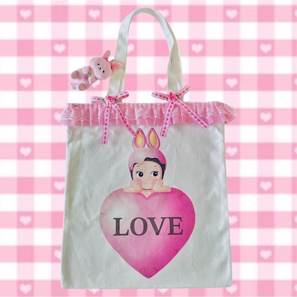 Pink and White Sonny angel tote bag